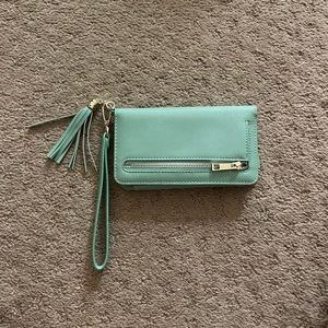 Turquoise boutique wristlet wallet with phone holder